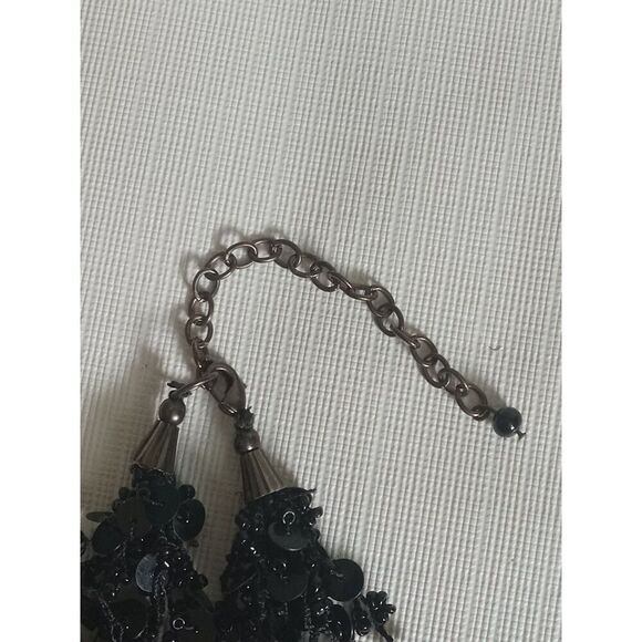 Black Sequins and Seed Beaded Adjustable Multi Strand Layered Statement Necklace - Picture 9 of 10